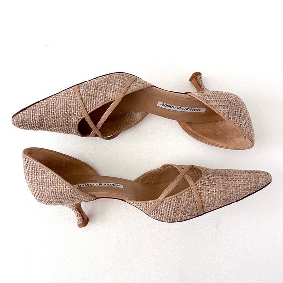 MANOLO BLAHNIK | Vintage Retro D’Orsay Beige Woven Pointed Kitten Heel Pumps 41 - Picture 12 of 14